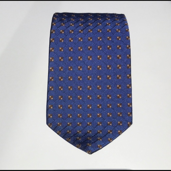 Brooks Brothers XL Blue with Brown Squares Tie - Picture 2 of 5